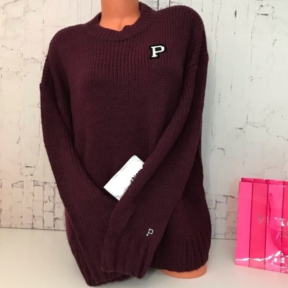 Pull Boyfriend Victoria's Secret PINK - Taille S - Couleur Oatmeal - Manches Longues - Neuf Avec étiquettes